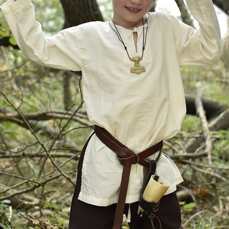 Kids Boys Medieval Pirate Cosplay Costume Shirt Kids Medieval Renaissance Longleeve Halloween Scottish Retro Style Cosplay Shirt