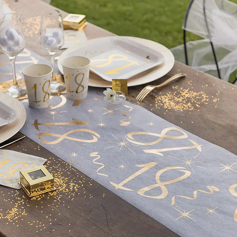 

Hot Stamping Design Gold Mesh Table Runner Tablecloth Adults 18th Bithday Party Background Decoration