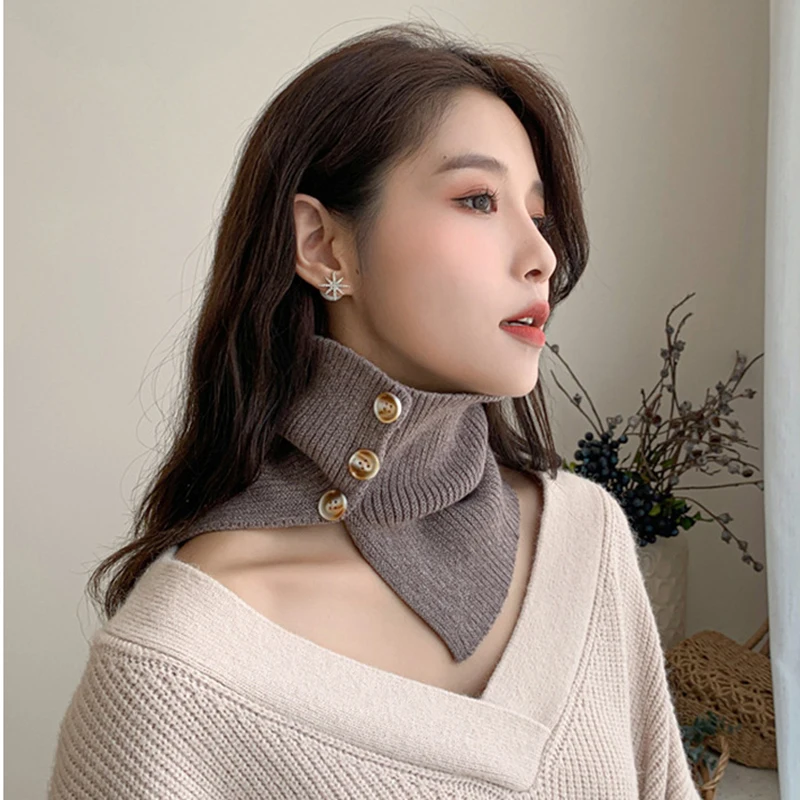 Detachable Collar Neck Guard Wrap Scarves Knitted Scarf Turtleneck Scarf Fake Collar Button Bibs Women Fashion Cute