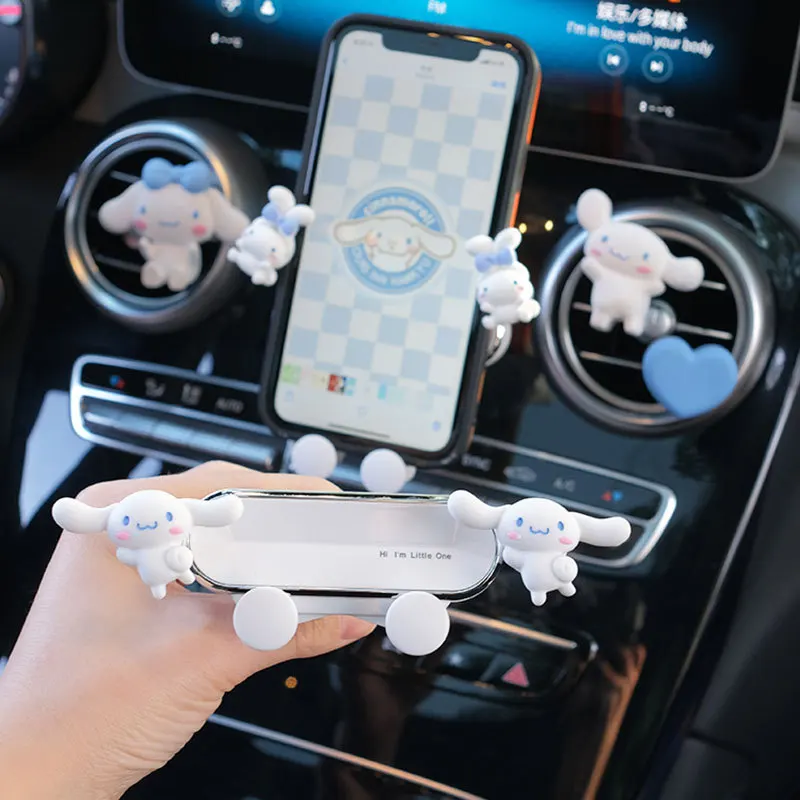 Lovely Creative Sanrio Cinnamoroll Car Phone Holder Anime Car Air Outlet Mobile Navigation Gravity Support Bracket Accessories