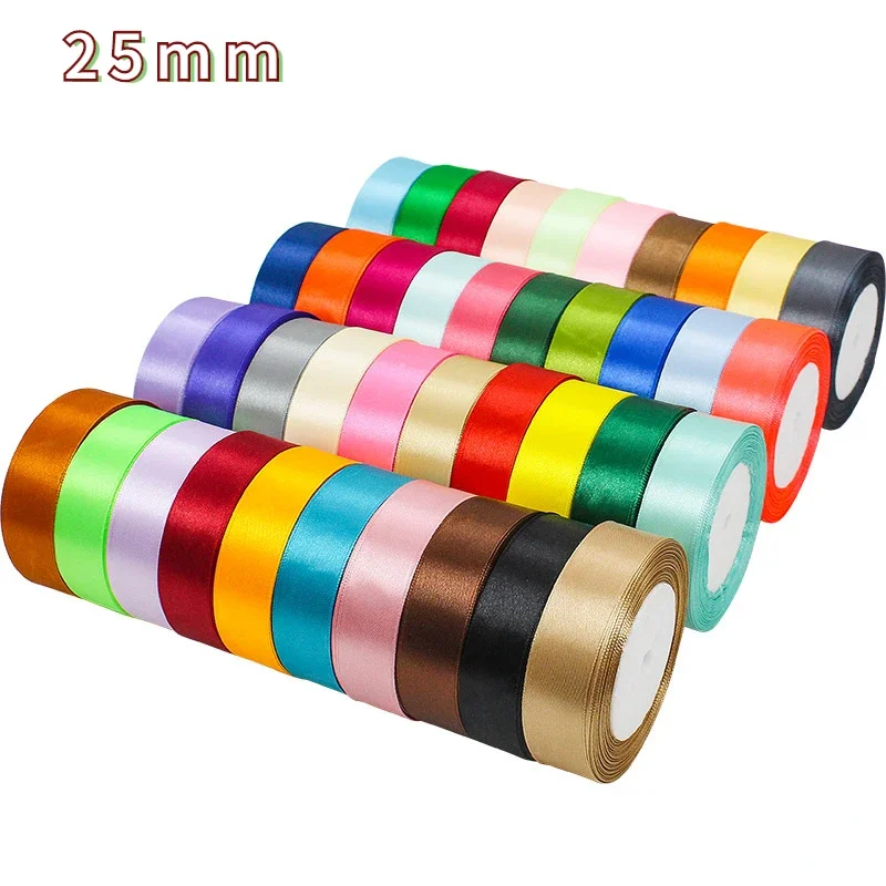 25mm 25Yards Satin Ribbons Tapes Weddings Party Christmas Gift Wrapping DIY Bow Making Decorative Handicraft Accessories