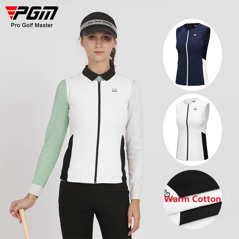 Pgm Golf Women's New Vest Autumn Winter Vest Coat Ladies Round Neck Golf Clothing Korean Style Cotton Waistcoat Jacket