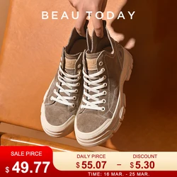 BeauToday Casual Sneakers Women Suede Leather Round Toe Lace-Free High Top Ladies Retro Fashion Flat Shoes Handmade 29575