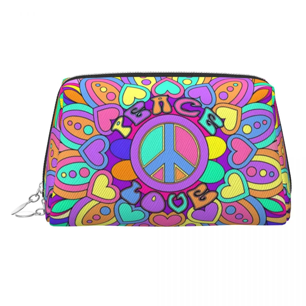 

Peace Foral Love Pattern Large Makeup Bag Waterproof Pouch Travel Cosmetic Bags Mysterious Organizer for Unisex