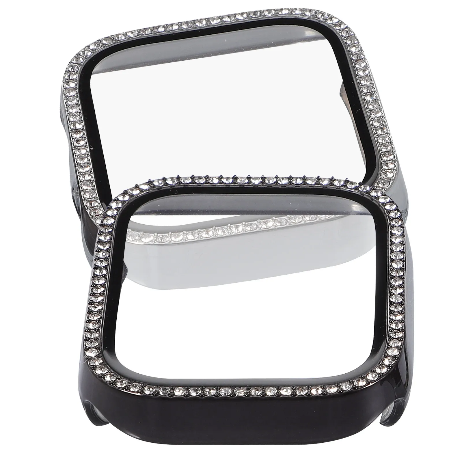 

2Pcs Protective Shell Rhinestone Smartwatch Case Cover Anti-Scratch Screen Protector Elegant Style