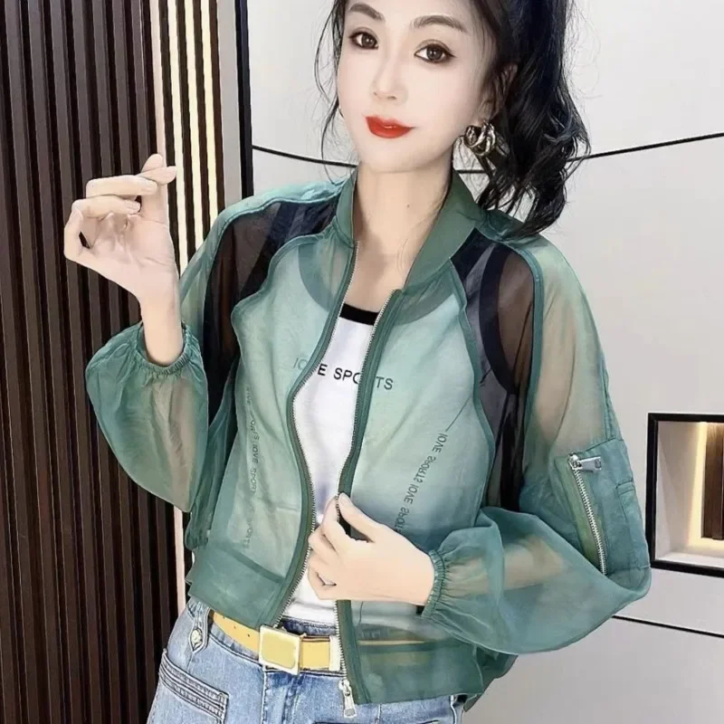 Fashion Age Reduction Sweatshirts New Foreign Sun-protective Clothing Women's Organza Breathable Long Sleeve Loose Short Coat