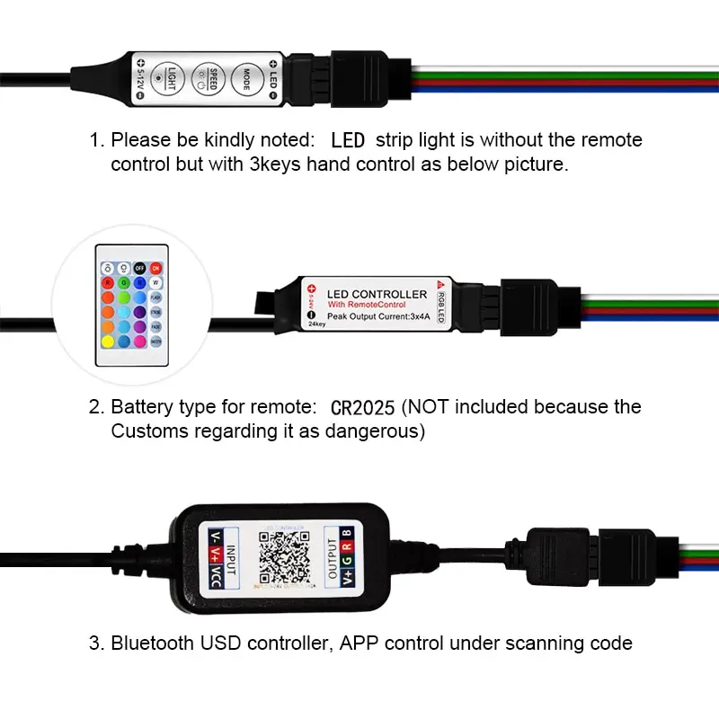 Bande lumineuse LED 5m 10m 20m 30m, décoration de salle TV, rétro-éclairage couleur RGB, 3 touches, 24 touches, 44 touches de contrôle pour noël