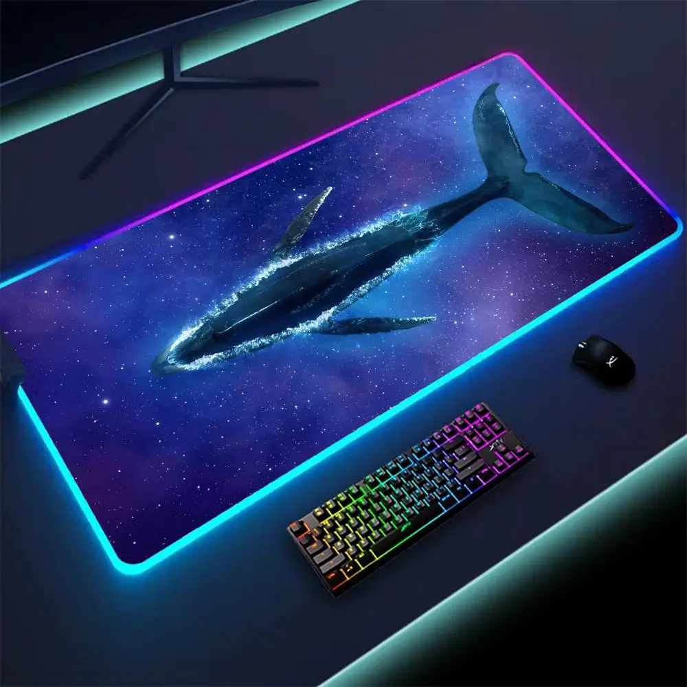 

Blue Sea Whale Mouse Pad RGB Keyboard Cover Colorful MousePad LED Light E-sports Mousepad XXL Computer Gamer Glow Long Desk Mat