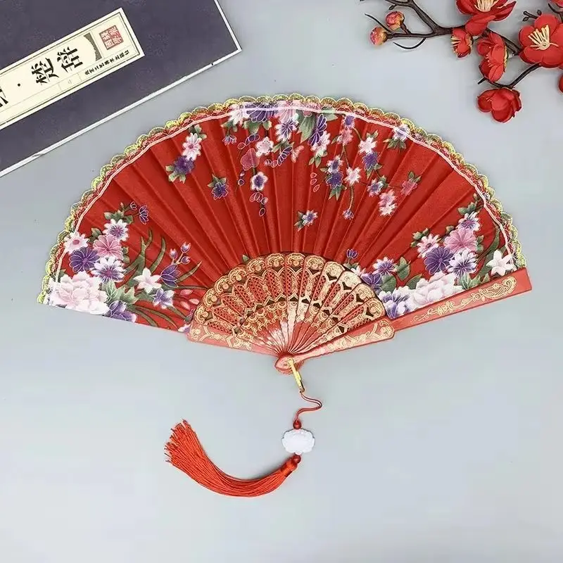 Chinese Style Vintage Silk Folding Fan Japanese Handmade Art Crafts Gift Home Decorations Dance Hand Fan Room Decoration Fans
