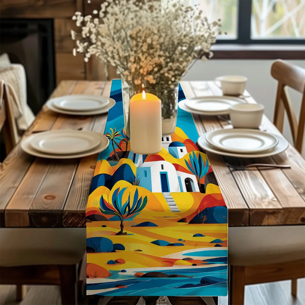 print table runner Mediterranean Coastal Style Palm and Tropical Plant Print Long cloth Party Decor,Tabletop Protection,Dresser