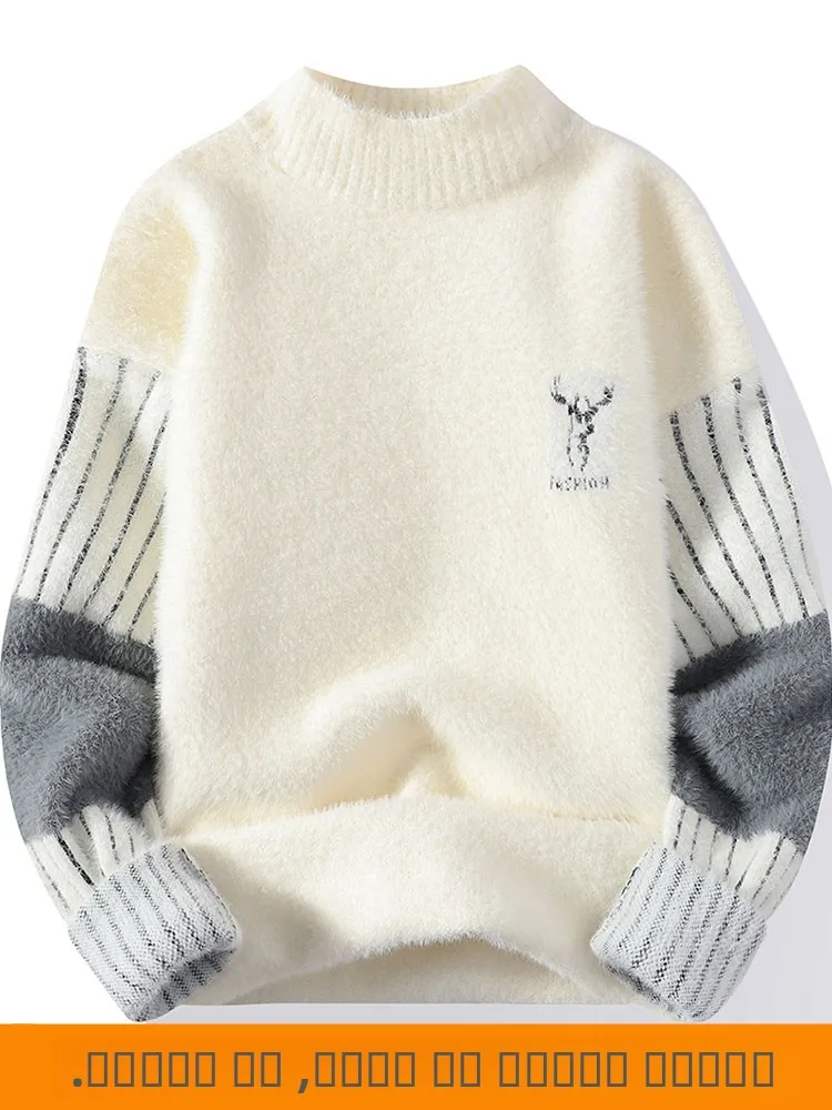 

Мужской свитер из искусственного меха норки, утепленный базовый слой, модная вязаная зимняя одежда для подростков и детей