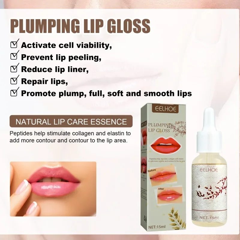 Transparente Plumping Lip Gloss, Hidratante Repair, Reduzir Lip Line, iluminar, melhorar Lip Serum, Plump Lips, óleo cosméticos