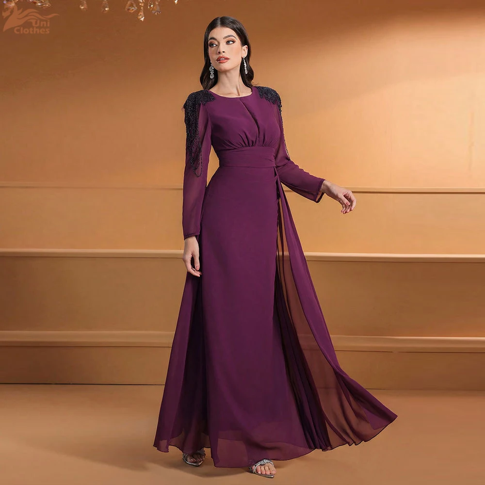 Abiti lunghi da donna Abito da sera lungo in chiffon con applicazioni alla moda Abito da sera elegante e dimagrante da donna