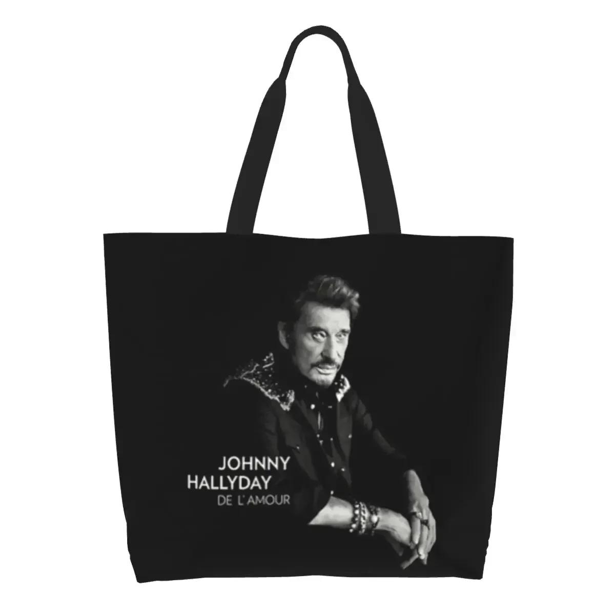 Reusable Hallyday Shopping Bag Women Canvas Shoulder Tote Bag Washable France Mucisian Grocery Shopper Bags