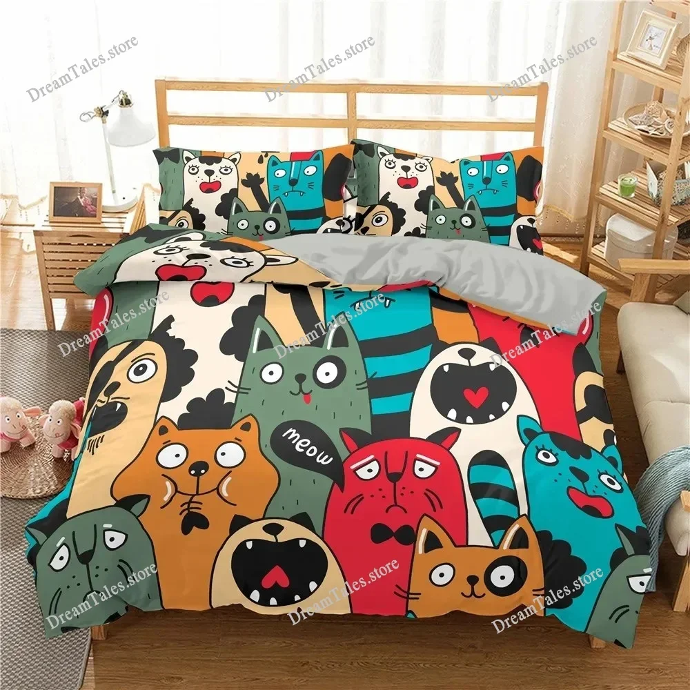 

Fashion Bedding Set Cartoon Graffiti Polyester Duvet Cover Pillowcase Single King Double Full Queen Size Polyester Quilt Cover