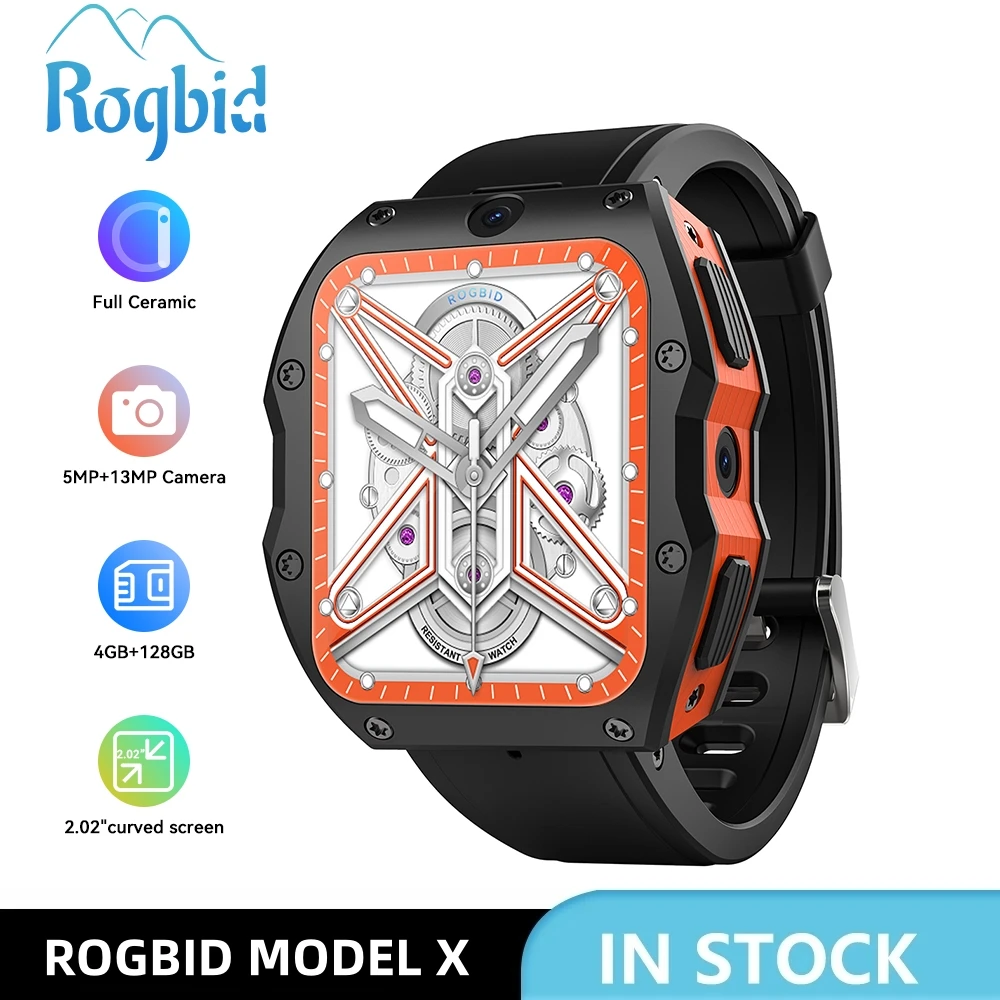 2023 nowy Rogbid Model X 4G Smartwatch 2.1 cal 400*454 HD 1050mAh 13MP kamera GPS WIFI ceramiczny Android inteligentny zegarek mężczyźni kobiety