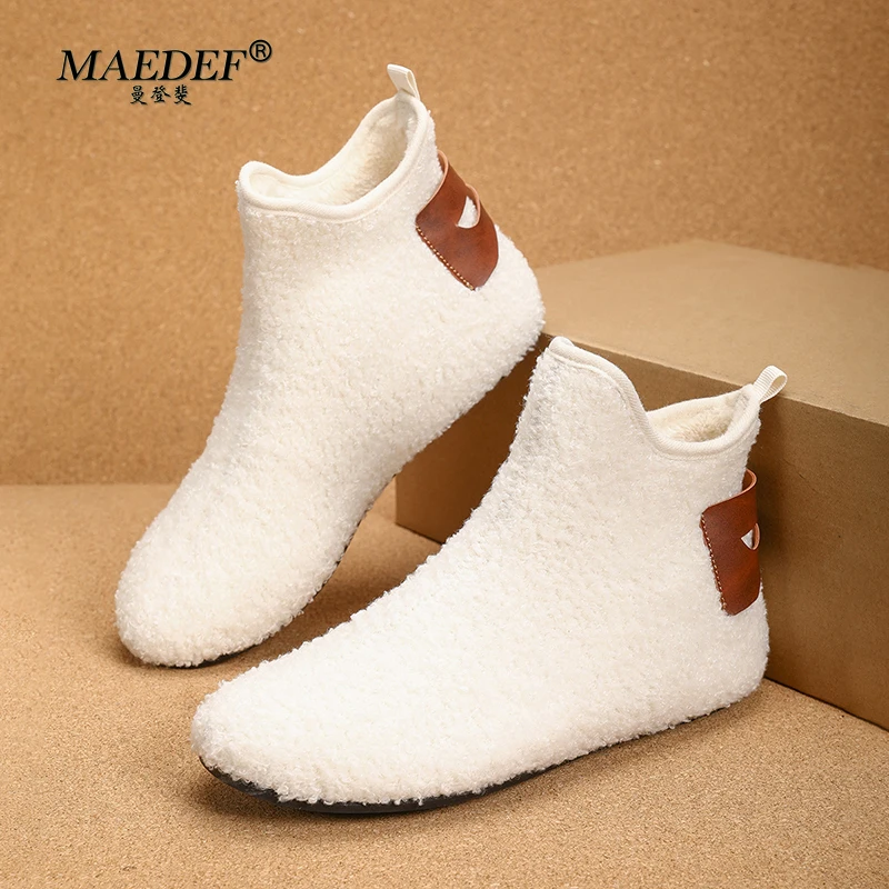 

MAEDEF Winter Adult Men and Women Warm Shoes Non-Slip Indoor Cotton Shoes Plush Home Shoe Outdoor Walking Man Casual Flat Shoes