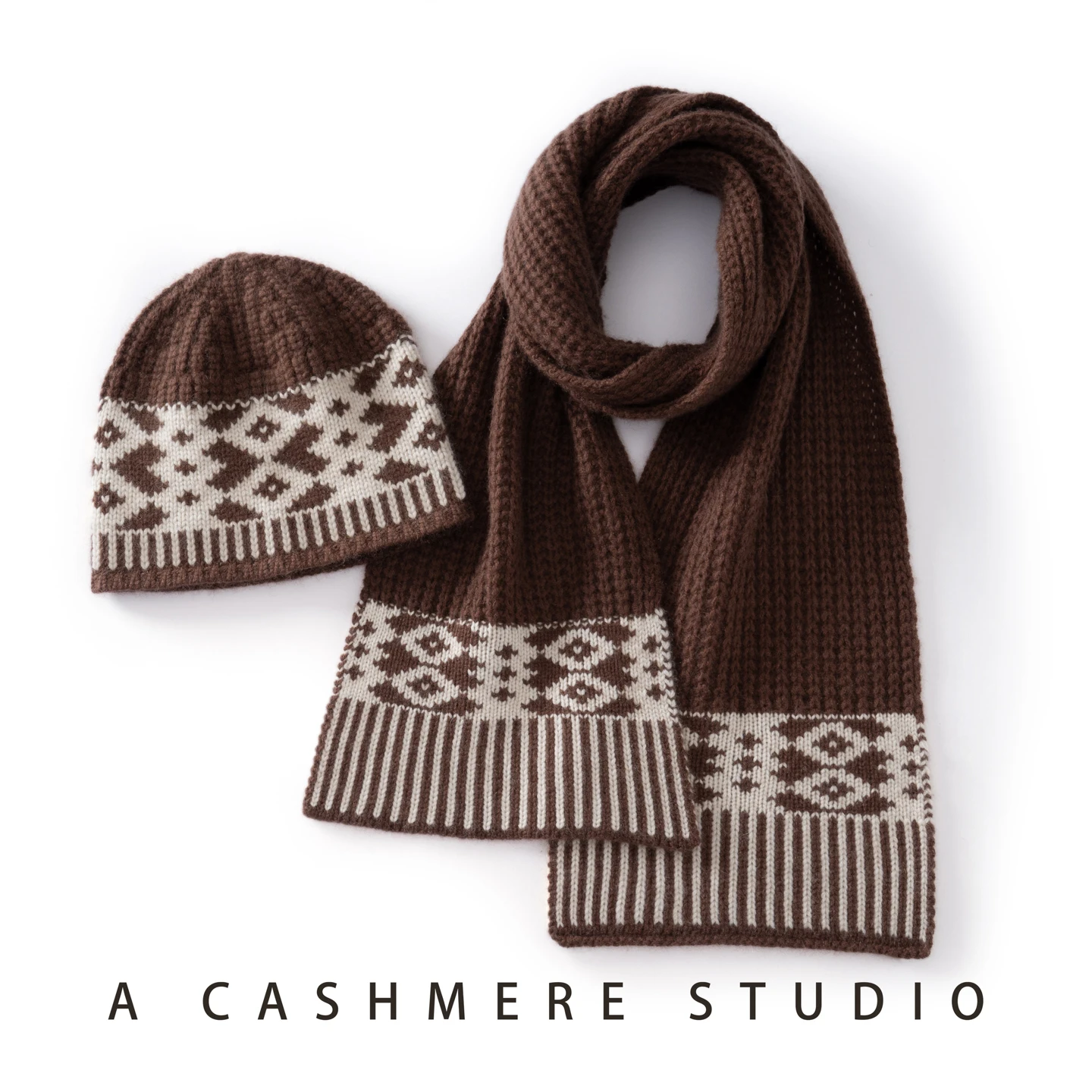 Unisex Pure Cashmere Knitted Scarf Hat 2-Piece Fashion Jacquard Casual Hat For Men and Women+Scarf Thickened Warm Beanie Winter