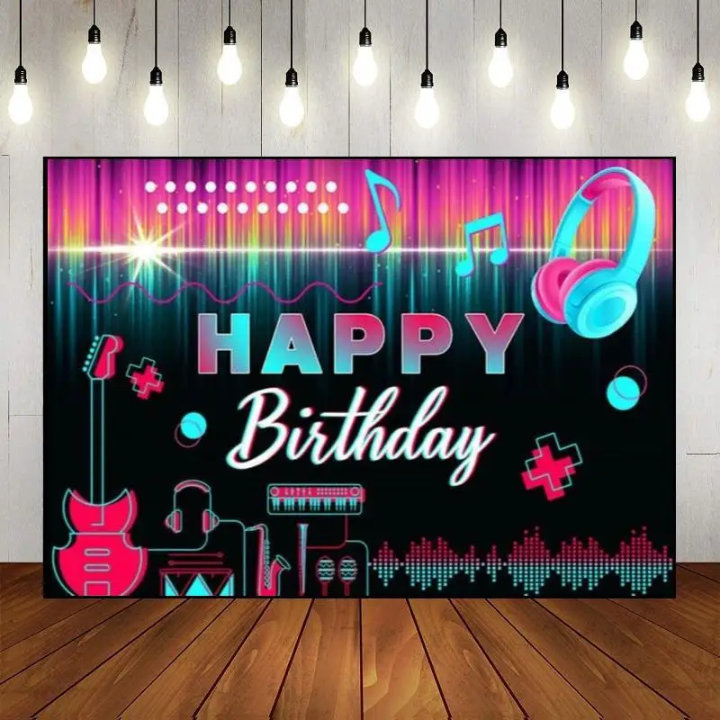 Background Decoration Pop Music Theme Photography Backdrop Happy Birthday Neon Melody The Breath of Youth Party Wall Photo