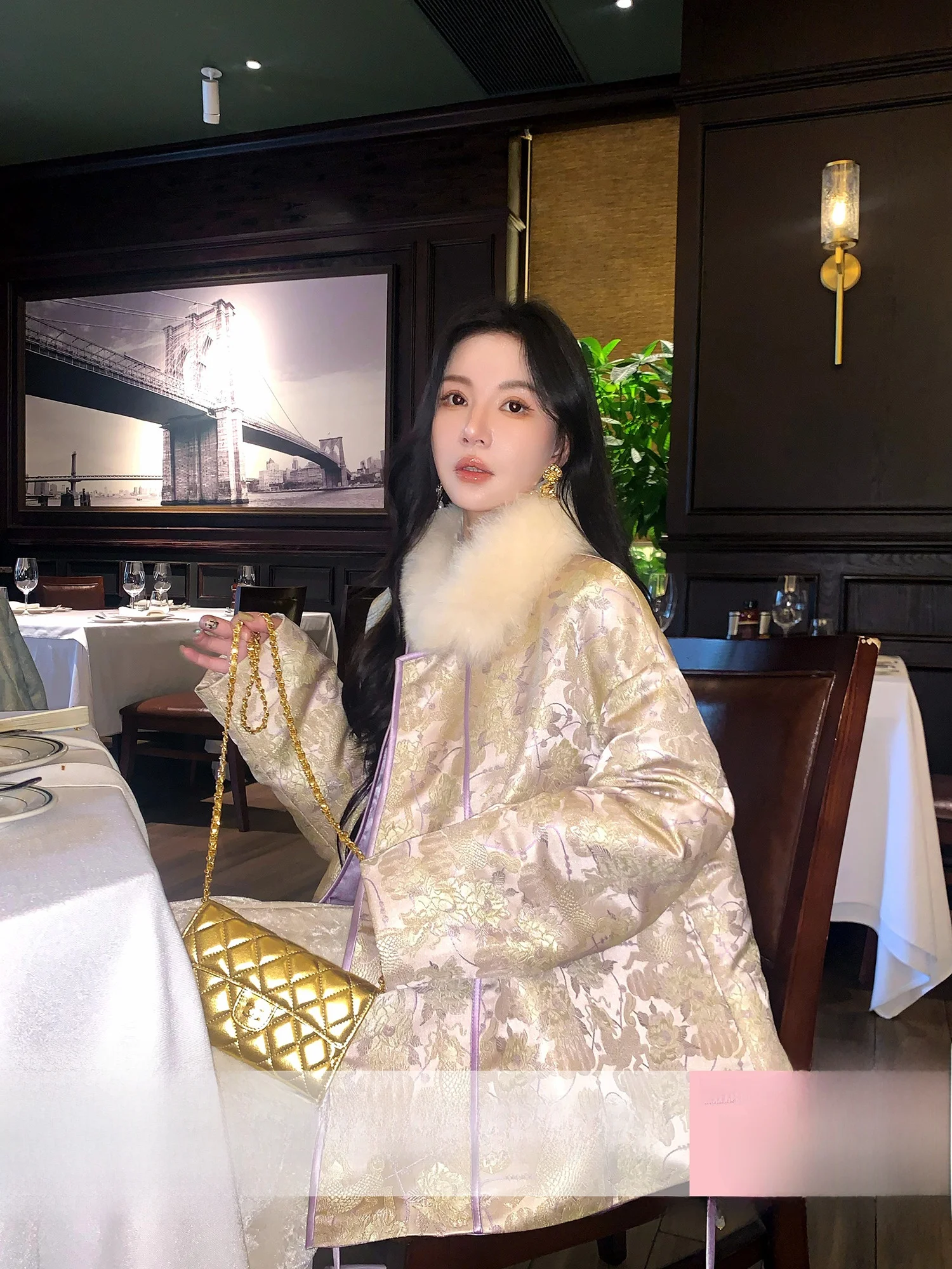 

New Chinese Sle Jade Deer Kneeling Crane Embroidered Jaet with Belt Ladies Warmth Padded Coat Long Sve round Ne Design