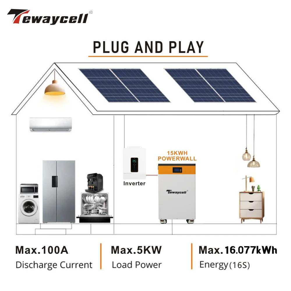 Akumulator Tewaycell 51.2V 314Ah 16KWh Lifepo4, pakiet 48V 15KWh Powerwall z wbudowanym BMS, system magazynowania energii słonecznej do domu ESS, bez podatku UE — zdjęcie produktu 3