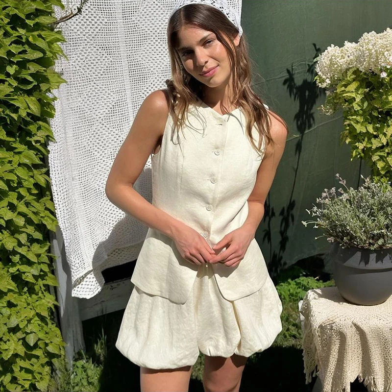 

Tornova Commuting Vest Skirts 2 Piece Set Women's Casual Cotton Linen Button Top Bud Mini Skirt Suit Fashion 2025 New Lady Sets