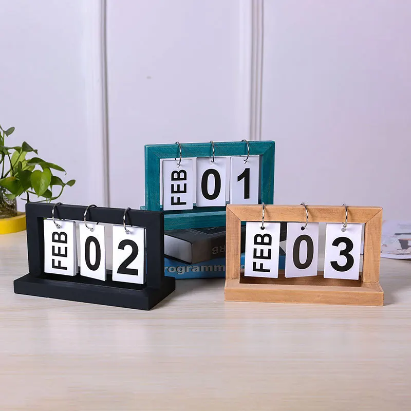 

Wooden Flip Calendar Minimalist Home Study Dormitory Desktop Photography Props Decoration and Ornament Office Supplies