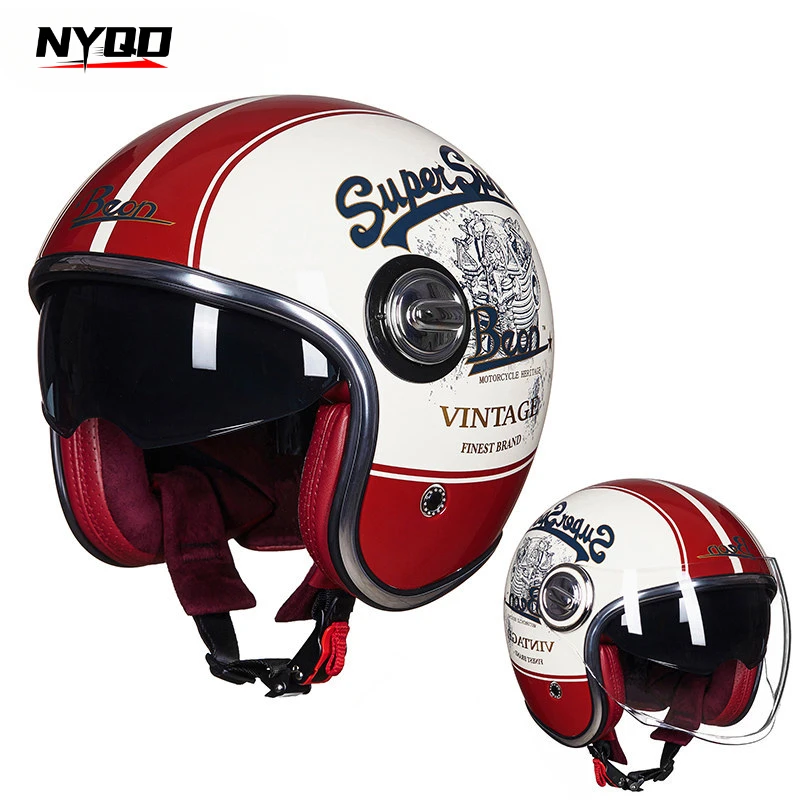 Retro BEON B108 Fiberglass Motorcycle Helmet Retro Open Face Dual Visor Helmets Helmet ECE Approved Moto Casco Four Seasons