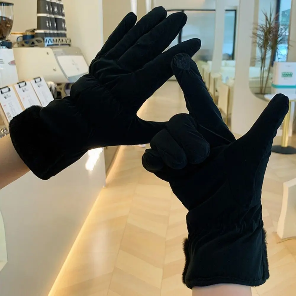 

Fashion Warm Winter Plush Gloves Thicken Korean Heart Embroidery Gloves Skiing Soft Cycling