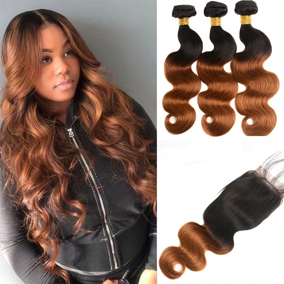 100% شعر بشري لعذراء الجسم موجة 2/3 حزم مع HD الدانتيل إغلاق أومبير البيانو اللون نطاط الجسم موجة مع إغلاق الدانتيل الحرة 4X4