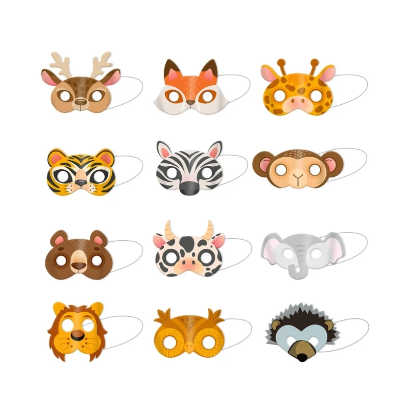 

Assorted Paper Animal Mask for Kids Pack of 12 Perfect for Birthday and Costume Parties Cosplay Accessories Dress Up