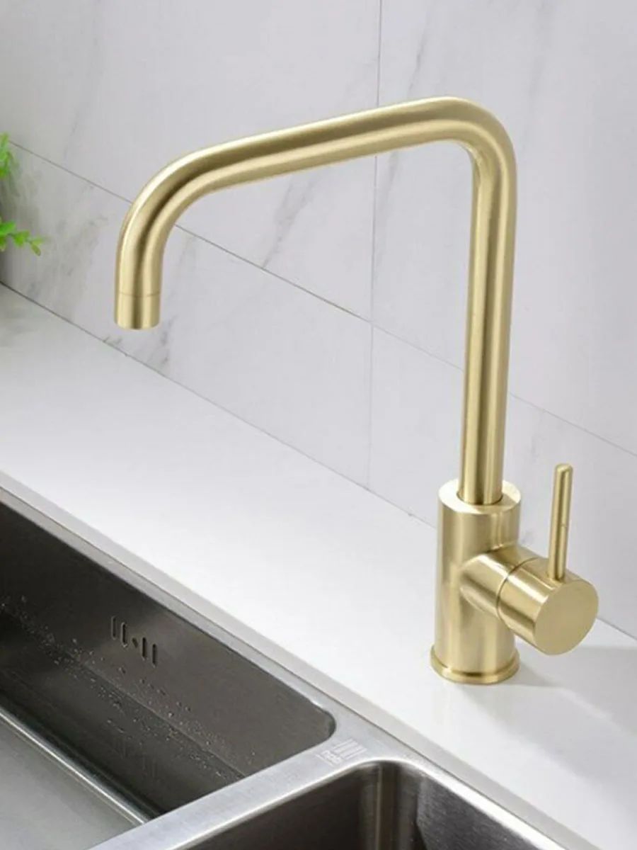 Brushed Gold Kitchen Faucet 304 Stainless Steel Single Handle 360 Degree Rotation Hot and Cold Water Tap Kitchen Sink Mixer Tap