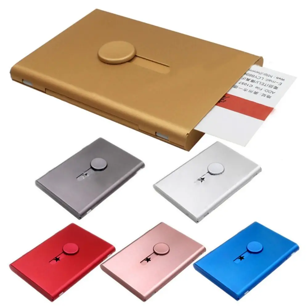 

Creative Hand Push Type Business Card Case Aluminum Metal Card Holder Portable Ultra Thin Frosted Card Storage Box Organizer