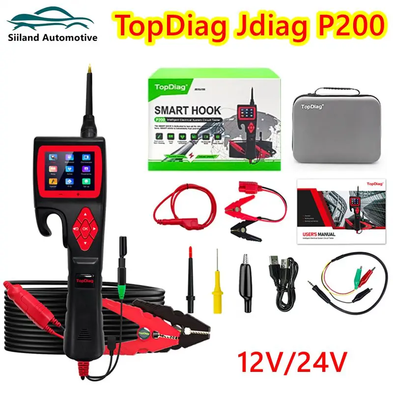 TopDiag Jdiag P200 12V 24V SMART HOOK Power Probe Car Circuit Analyzer Tester Digital Test Electrical System Detector Multimeter