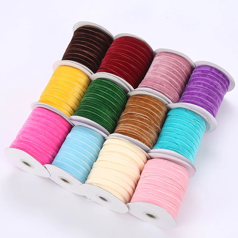 Neu (50 Yards/Rolle) 10mm Samtband Hochzeit Party Geschenkverpackung Dekoration Handgemachte Haarspange Haaraccessoires Schleife DIY-Band – Detail 3