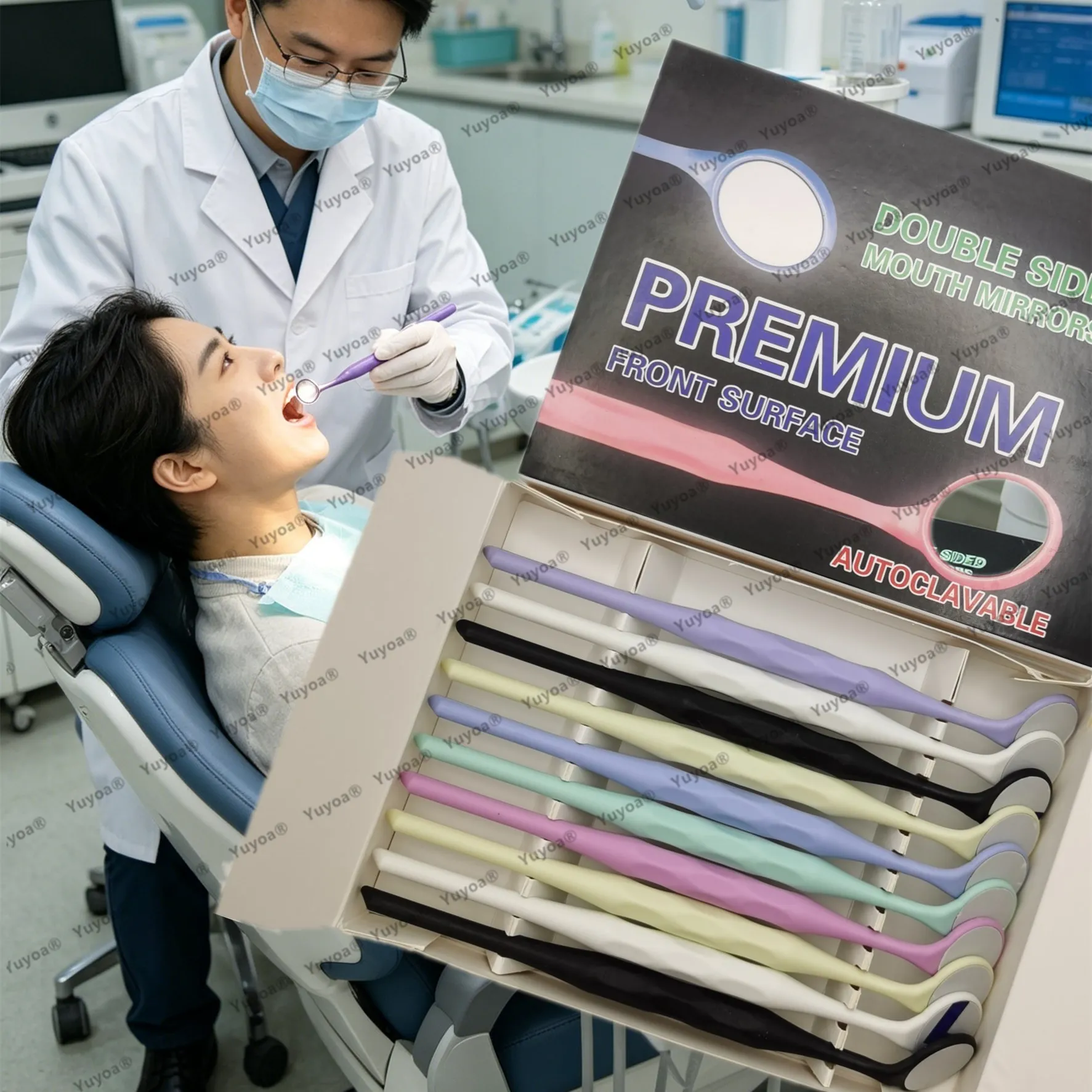 

4 x 10pcs/Box Dental Single/Double Sided Mouth Mirrors Autoclavable Surface Exam Reflectors With Handle Oral Tooth Whitening