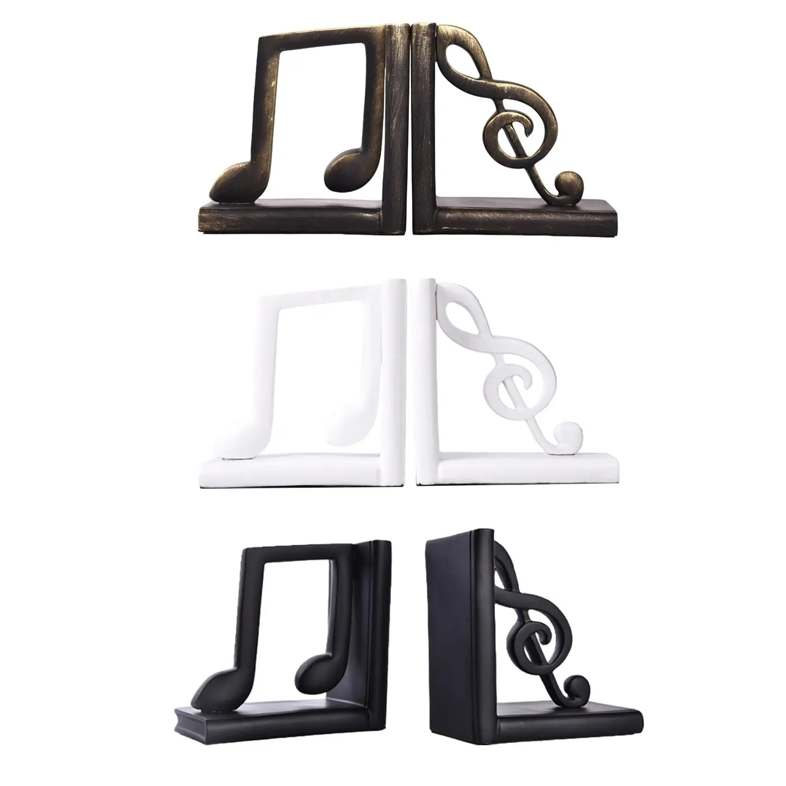 2x Music Note Bookends Resin Figurines Multifunction Souvenir Practical Book Stoppers Art Sculptures for Entryway Home Decor