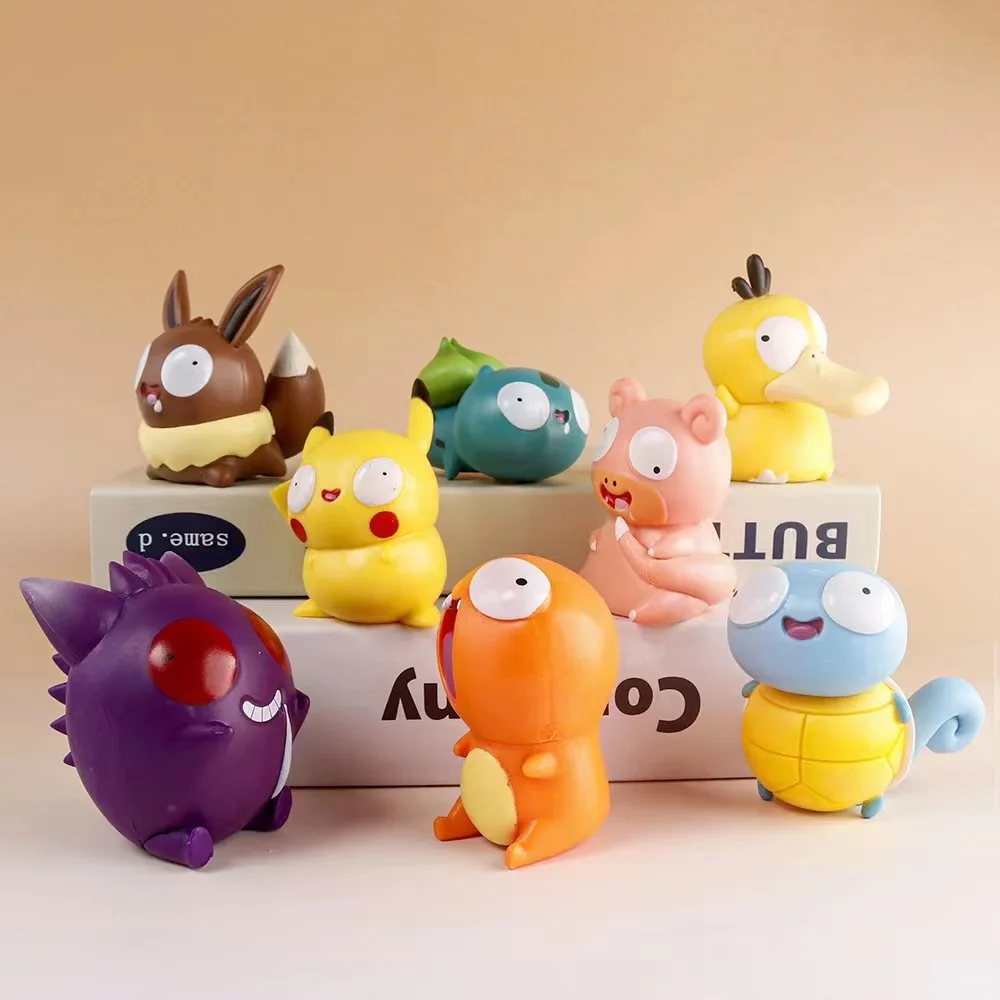 8Pcs/set Pokemon Figures Cutes Yusan Silly Toys Pikachu Bulbasaur Squirtle Charmander Action Figure Cartoon Doll Model Toys