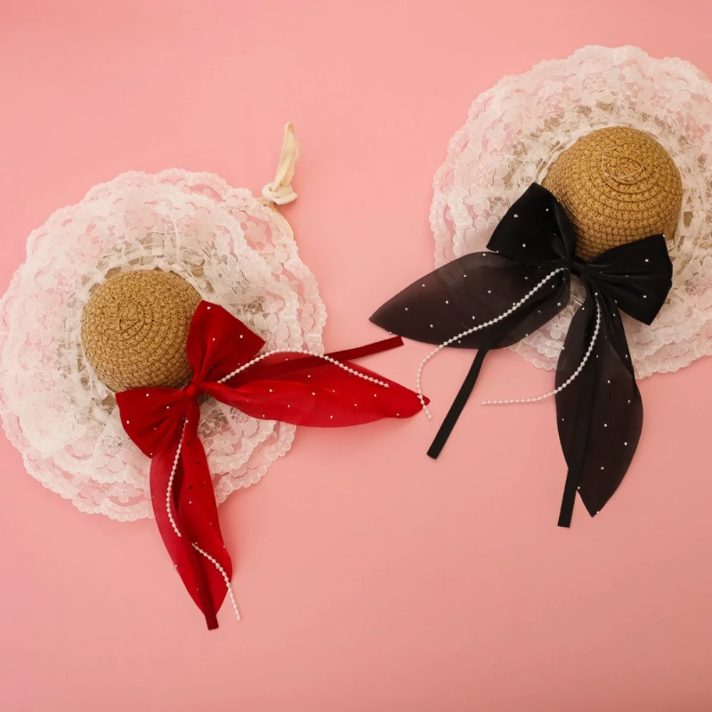 Sombrero de paja vintage para gatos y perros con lazo estilo princesa - imagen 5