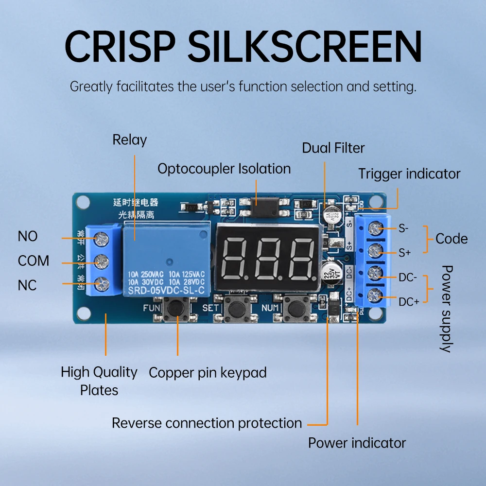 Time Relay Module Multi-Function Digital Display Delay Start Relay Module 3V 5V 12V 24V10A Relay Single Chip Control Circuit