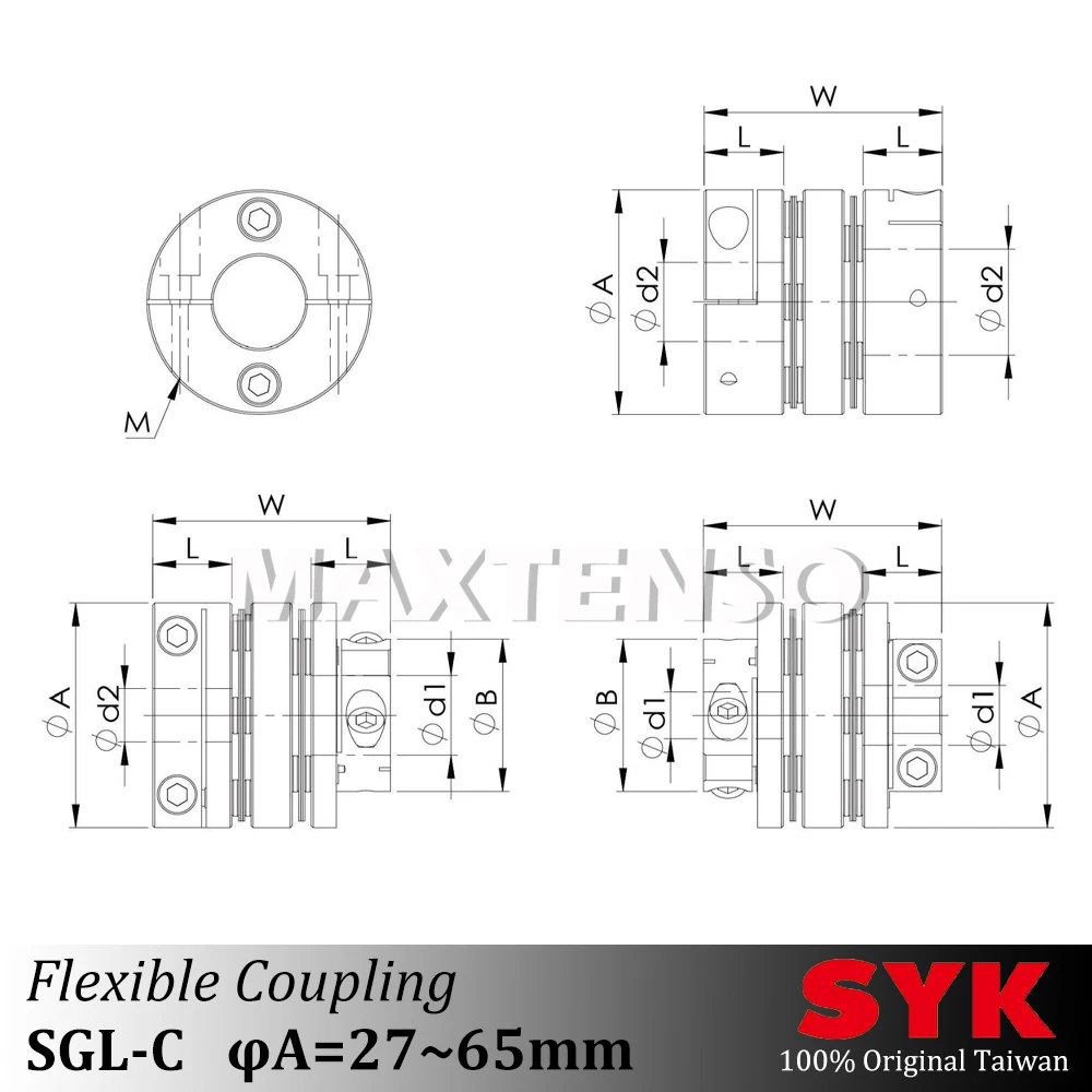SYK SGL-C 27-65mm alliage d'aluminium de haute précision plus long arbre fixable couplage pince Type HIWIN TBI vis à billes servomoteur Couple