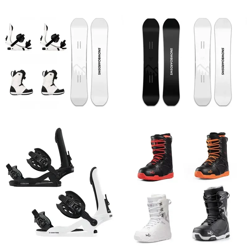 Skiing Design Snowboard Set Freestyle Wood Core Sandwich Adults Men Women Skis Equipment Kit Fiberglass ABS Poplar White