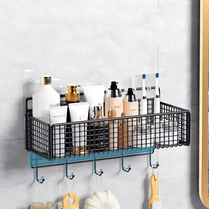 Bilayer Bathroom Grid Shelf Suspension Type Bathroom Organizer Shampoo Shower Gel Kitchen Makeup Storage Bathroom Accessories