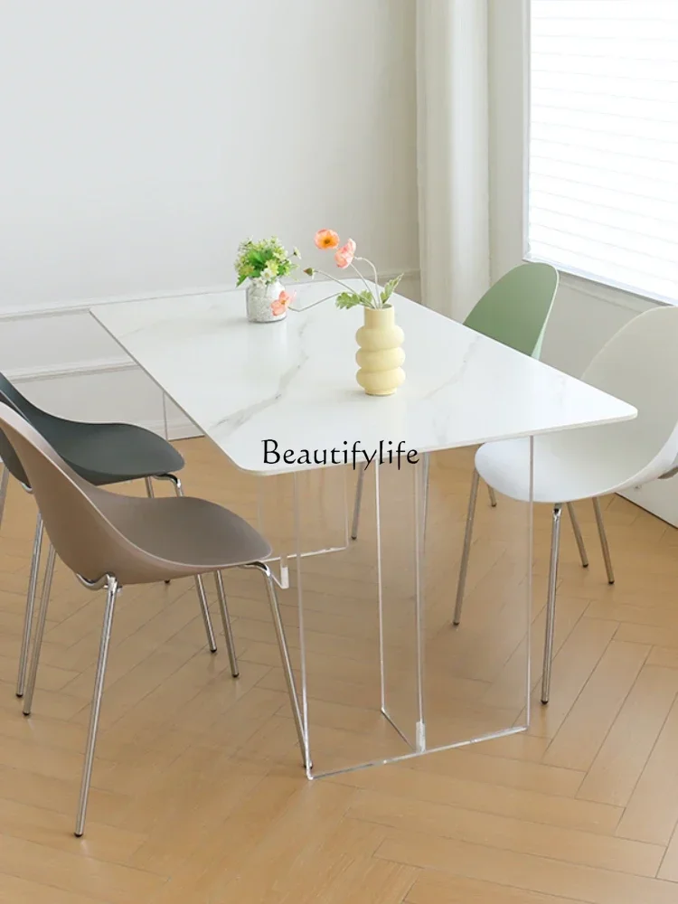 

GG8Acrylic Stone Plate Dining Table Modern Simple and Light Luxury White Suspension Island Table Long Square Table