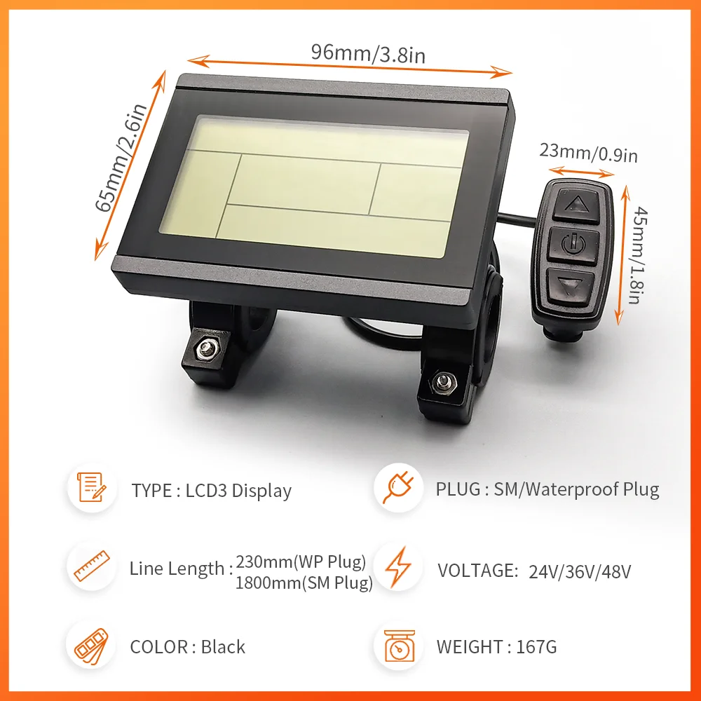 Ebike KT LCD3/LCD3U Display 36V/48V 72V LCD3 kt-lcd led SM/Waterproof Display for Electric Bike ebike Conversion Kit