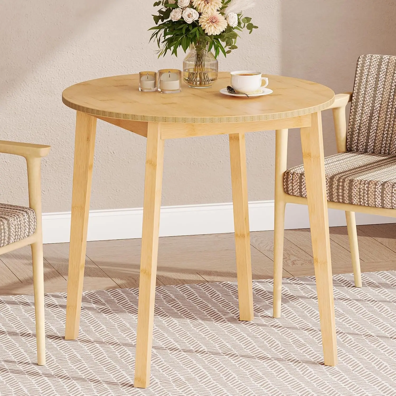 Bamboo Dining Table, Round Dining Table for 2, 27.5