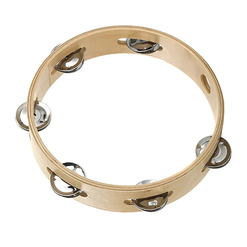 Hand Percussion Tambourine Wooden Metal Hand Drum Musical Instrument for Parent- Interaction Educational Plaything