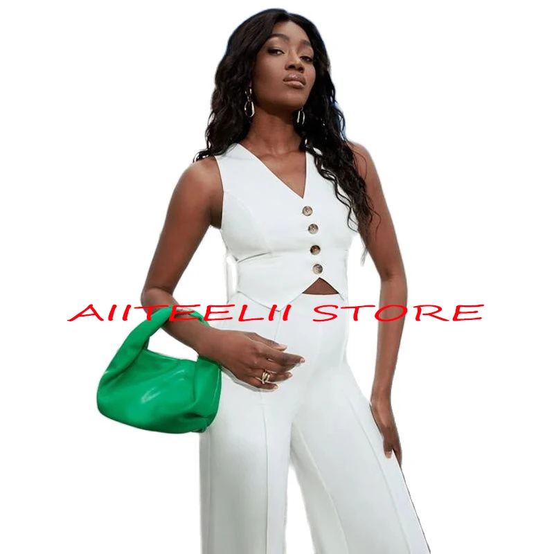 Fashion Women's Vest Suit Summer Sleeveless Jacket Formal Workwear 2 Piece Pants + Vest for Lady