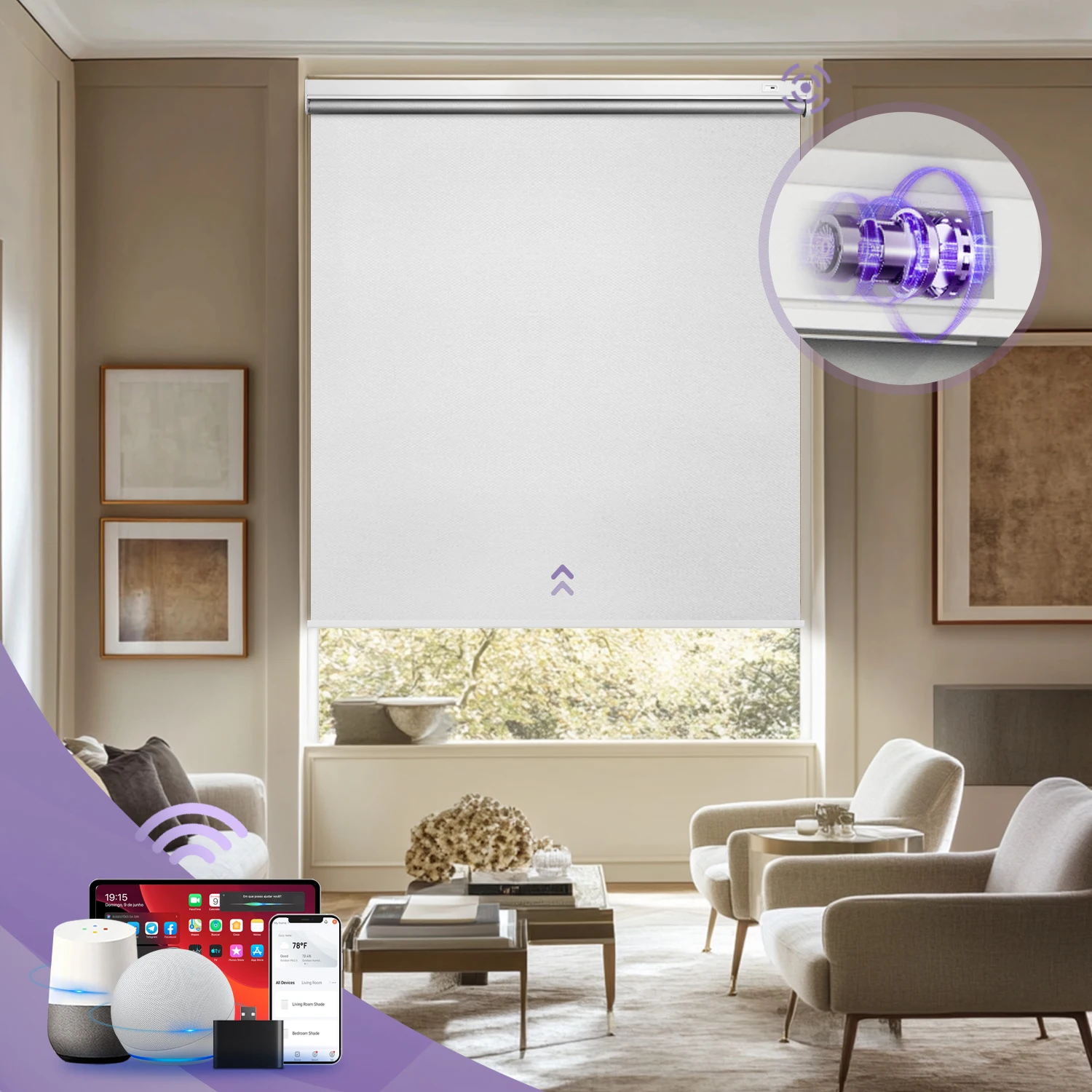 

Smart Roller Shades for Windows, with Remote Control, Easy Install Automatic Electric Blinds for Indoor