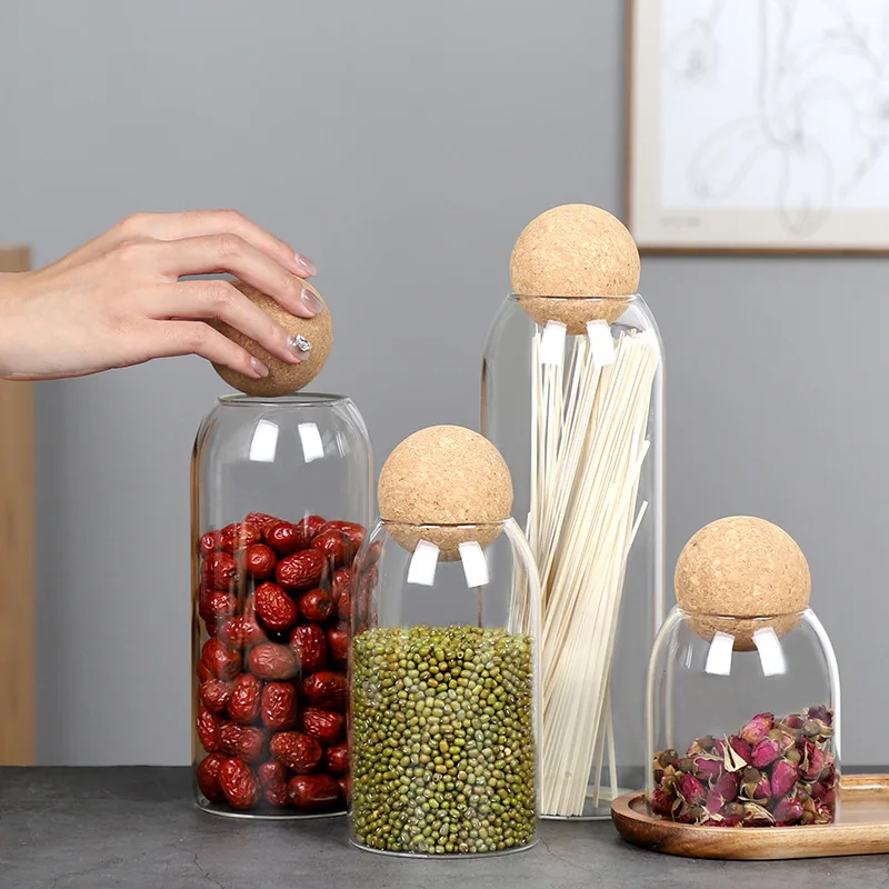 1 Stück Aufbewahrungsbehälter, Runder Versiegelter Glasbehälter mit Nachhaltigem Korkdeckel, für Kaffee, Tee, Gewürze, Küchenorganizer